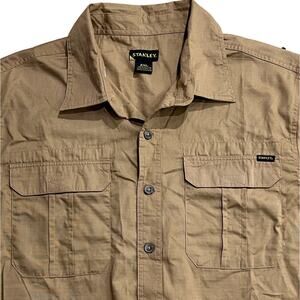 NWT Stanley Workwear Button Down Shirt Beige Short Sleeve 2 Pockets Mens 2XL